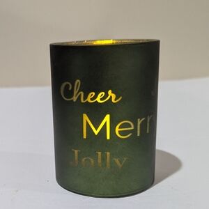 LED Green Candle Holder with Gold Text & Timer. Batteries Not Included